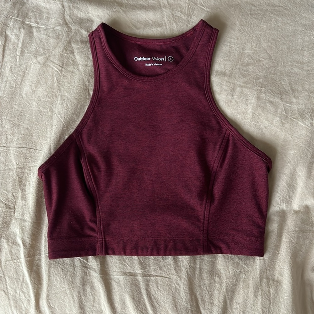 Outdoor voices high neck crop top / sports bra
